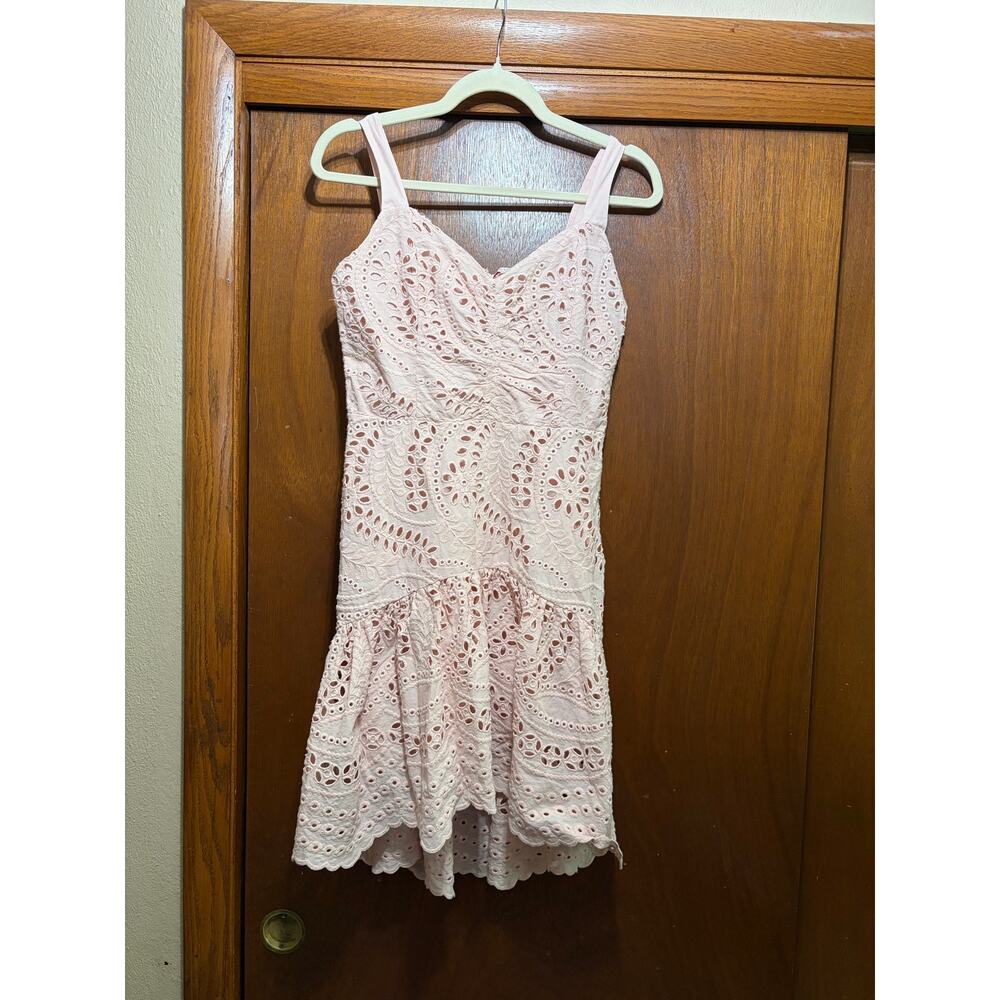 Parker Pink Eyelet Lace Mini Dress Size 8 Boho Feminine Cottagecore